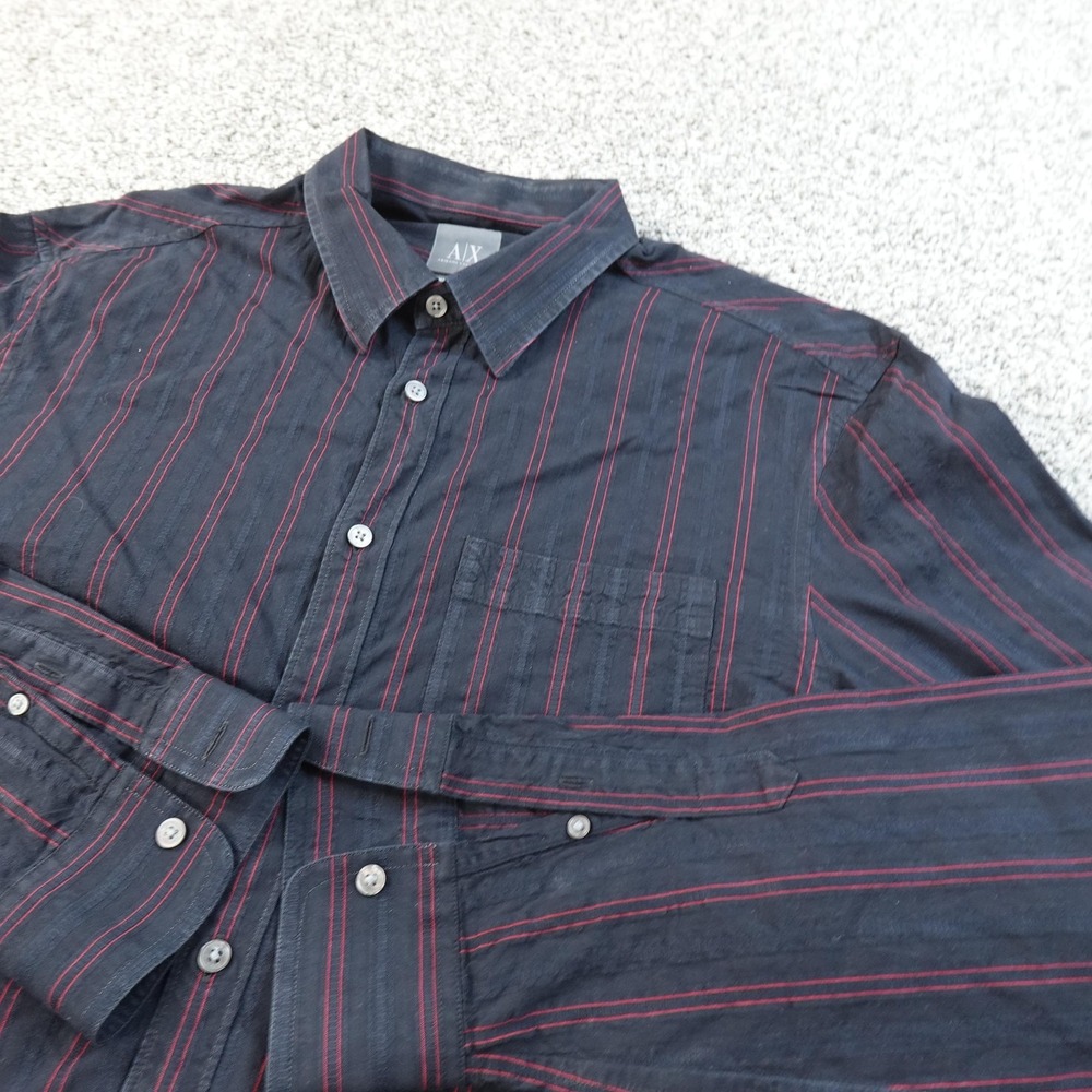Armani Exchange Shirt Mens L Blue Red Stripe Long Sleeve Button‎ Up Dress Preppy